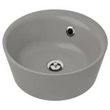 KATTEVIK sink: round, gray, polyester & marble, glossy, pop-up drain.
