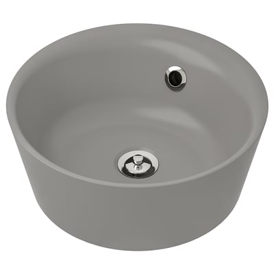 KATTEVIK sink: round, gray, polyester & marble, glossy, pop-up drain.