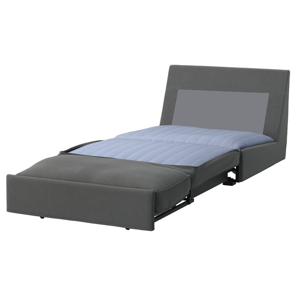 KIVIK gray sofa-bed, compact & comfortable, fabric & foam, rectangular, minimalist design.
