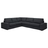 KIVIK: modern dark grey, l-shaped sectional sofa with deep cushions and low armrests for comfort and relaxation.
