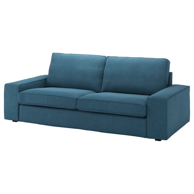 A blue KIVIK sofa with a lustrous, durable chenille cover. Its modern, low-profile design includes three cushions, providing comfort and style.