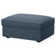 A blue KIVIK footstool with a rectangular shape and sleek design. Its upholstered in durable, machine-washable gunnared fabric.