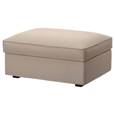 Light brown KIVIK footstool, square, upholstered in fabric.