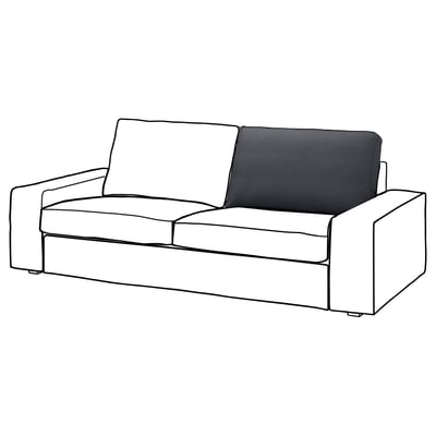 KIVIK sofa: modern minimalist design, dark grey fabric, boxy shape with two cushions.