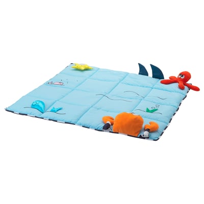 KLAPPA baby play mat: blue, square, padded, with colorful sea creature designs.