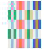 KLIBBKORSÖRT: colorful grid fabric by hannah wilcox, 100% recycled cotton, square shapes, white background.