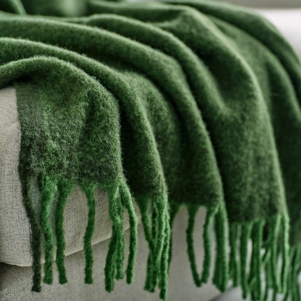 KLIPPOXEL Throw, dark green, 130x170 cm