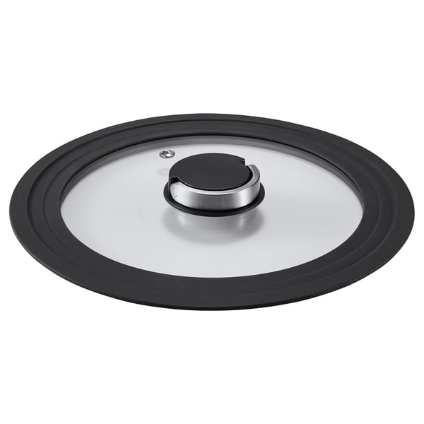 KLOCKREN: black round see-through lid, stainless handle, silicone rim for pots/pan sizes 20-24cm.