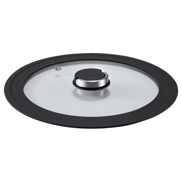 KLOCKREN glass lid, black rim, stainless handle, fits 24-28cm pots.
