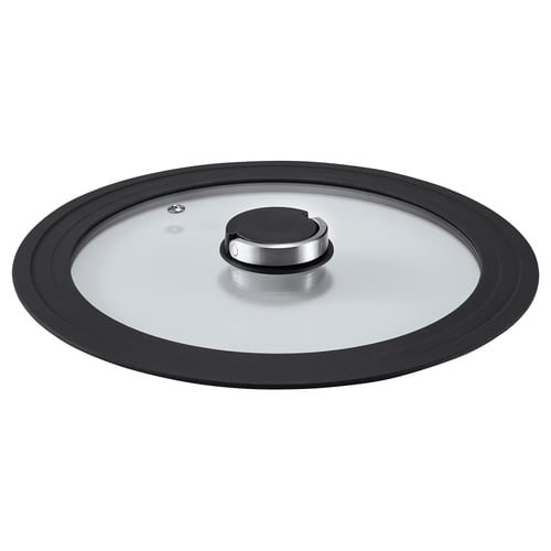 KLOCKREN glass lid, black rim, stainless handle, fits 24-28cm pots.