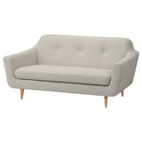 KLUBBFORS light grey sofa, modern design, wooden legs, recycled fabric.