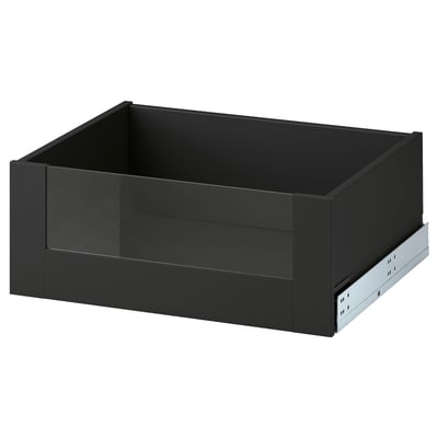 KNIVSHULT black drawer, sleek design, handle-free, metal & glass front, smooth finish.