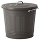 Option: A KNODD grey metal bin with a lid and handle, designed for waste or storage.