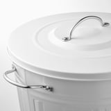 A white KNODD storage bin with handles and a lid in pristine condition.