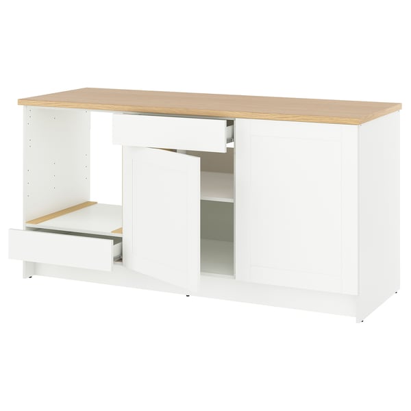KNOXHULT white kitchen unit, modern design with oak top, one drawer, two cupboards, clean lines.