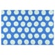 Bright blue rectangular doormat with white polka dots.