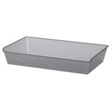 A KOMPLEMENT grey mesh storage basket, rectangular, made of steel with a powder coat finish. Its designed for organizing clothes and accessories.