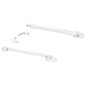 KOMPLEMENT white wardrobe organizers: two rods, plastic wheels, metal brackets.
