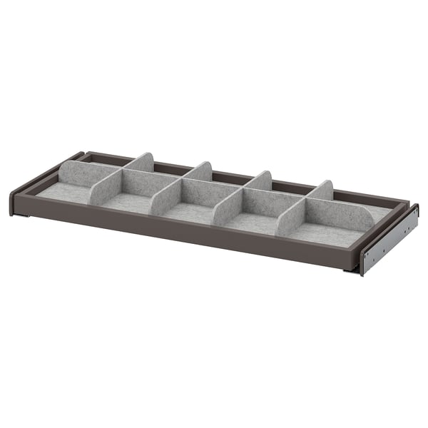 KOMPLEMENT gray pull-out organizer tray, 6 compartments, fiberboard and polyester, rectangular shape for drawer storage.