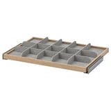 KOMPLEMENT organizer tray, light wood and gray, with small compartments for accessories, featuring a pull-out design.