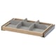 KOMPLEMENT pull-out tray organizer, light wood, gray felt, 3 compartments, assists drawer storage, decent design.