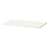 A KOMPLEMENT white shelf. Its rectangular, flat, and made of particleboard with paper foil. Ideal for organizing wardrobe storage.
