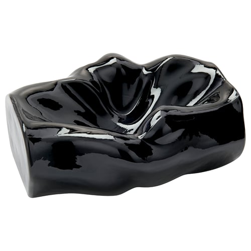 KONSTRUNDA black glass sculpture, smooth rounded shapes, glossy finish.