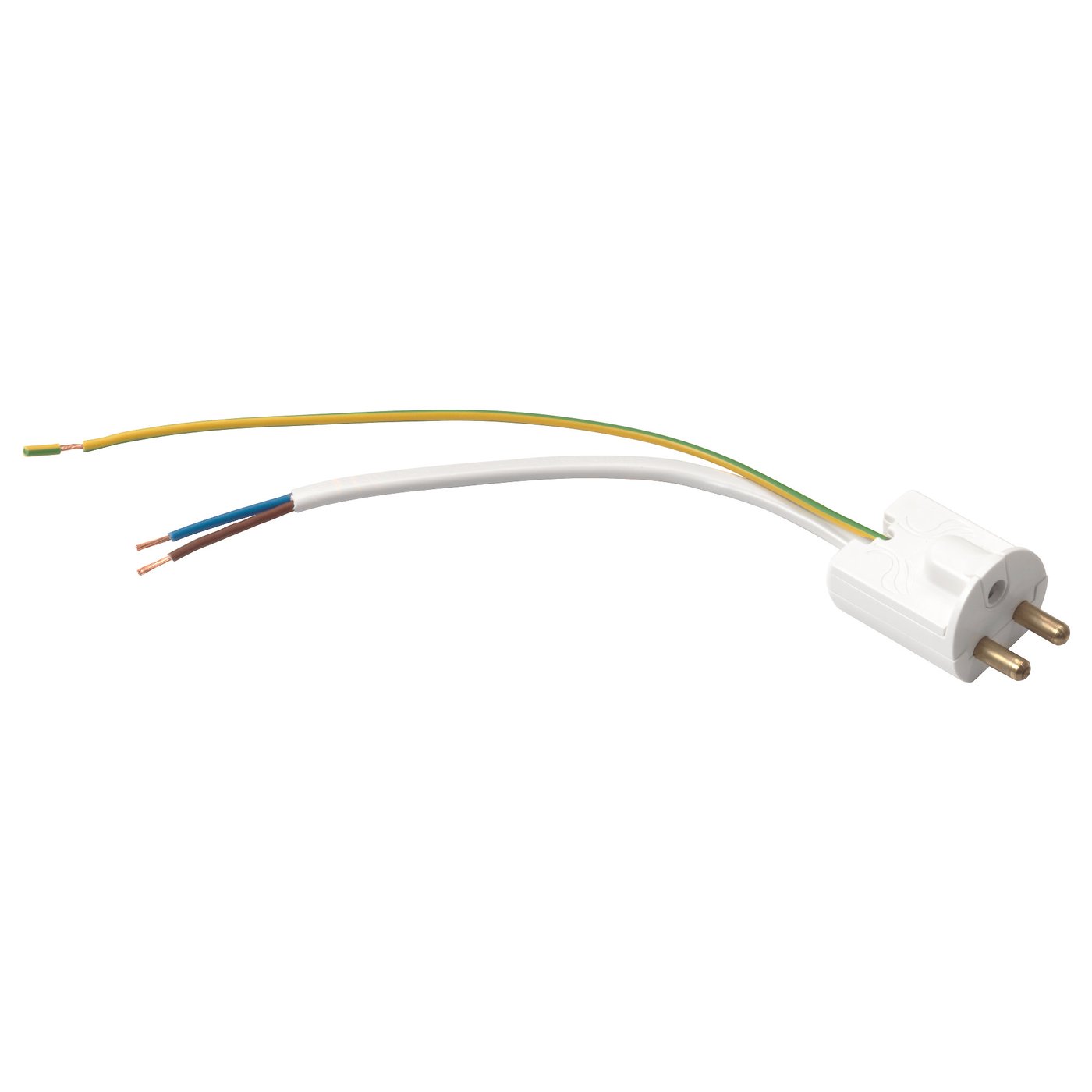 KOPPLA: white, 3-prong plug with yellow, blue, and brown cables. Made of polyamide plastic.