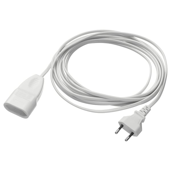 KOPPLA white extension cord with two-prong plug. 5m pvc length.