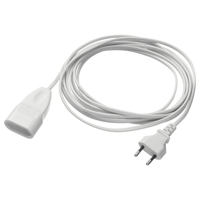 KOPPLA white extension cord with two-prong plug. 5m pvc length.