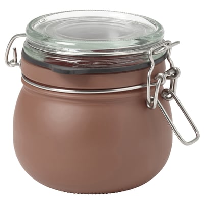 KORKEN jar, brown, glass, round with lid and wire clamp.