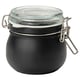 KORKEN glass jar, black with metal clasp, round shape, airtight lid.