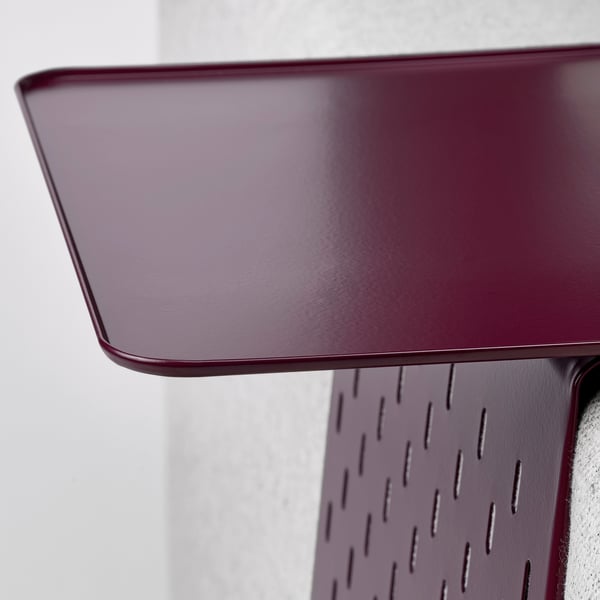 Maroon metal tray with rounded edges and sturdy perforated design.