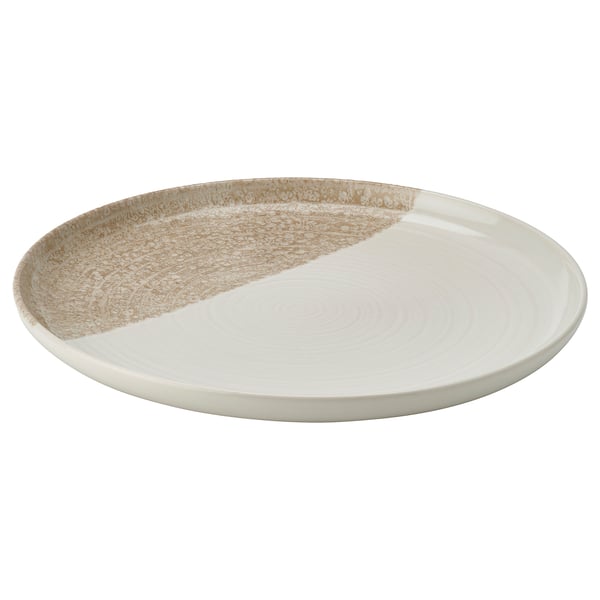 KRUSTISTEL plate, white with beige design, round, stoneware, rustic modern.