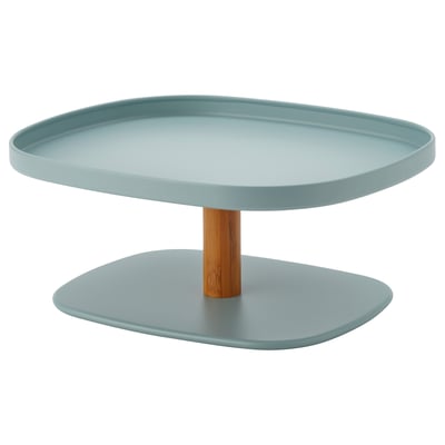 A light blue KRUSTISTEL double-tiered tray with a bamboo handle. Its circular with a modern design, perfect for serving or organizing.