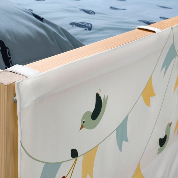 KURA bed with penguin curtain, imaginative play.