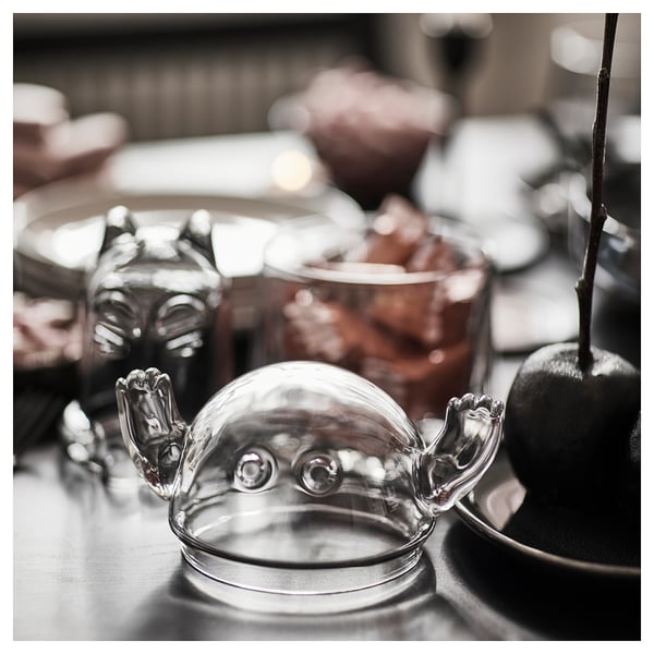 KUSTFYR Bowl with lid, ghost clear glass, 13 cm