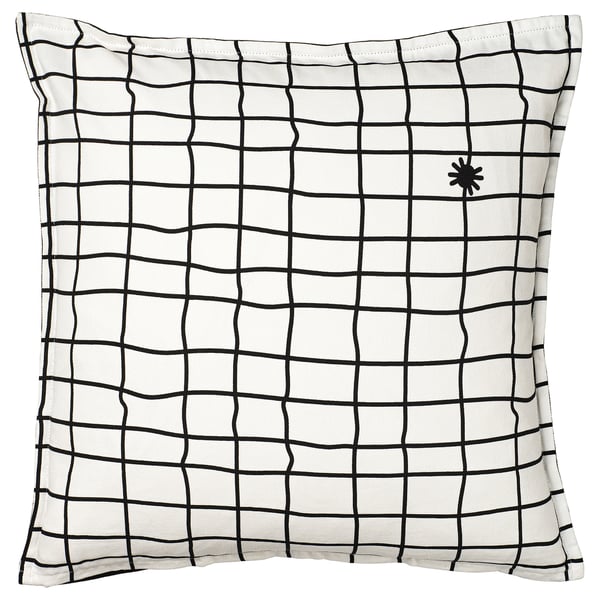 KUSTFYR halloween cushion, square, white with black grid design, cotton.