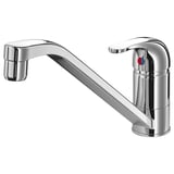 Modern chrome kitchen faucet: curved design, long spout, dual handles