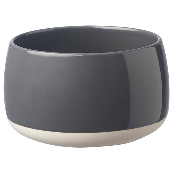 Gray round stoneware LAGERBÄR planter.