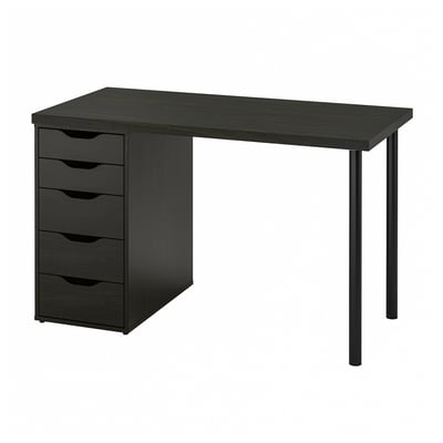 Black LAGKAPTEN desk with 5 drawers, rectangular design, featuring square legs and modern style.