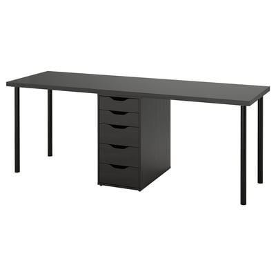 LAGKAPTEN / ALEX Desk, black-brown/black, 200x60 cm