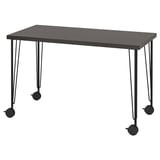 LAGKAPTEN: modern desk, black, rectangular top, hairpin legs, adjustable castors.