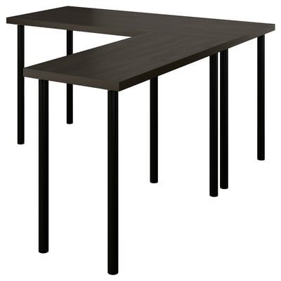 LAGKAPTEN / LINNMON L-shaped desk, black-brown/black, 140x160 cm