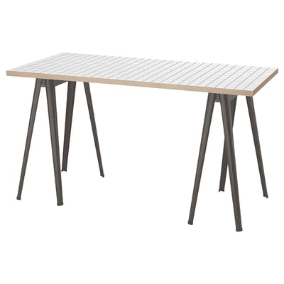 LAGKAPTEN table: light gray top, dark legs, rectangular, modern minimalist design.