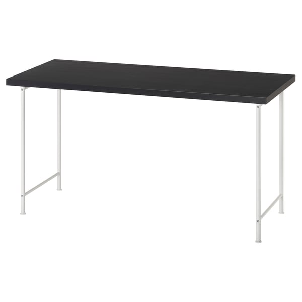 LAGKAPTEN desk in black with white metal legs.