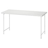 LAGKAPTEN: modern white desk, rectangular, metal legs, minimalist design.