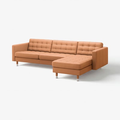 LANDSKRONA 4-seat sofa, with chaise longue/Grann/Bomstad golden-brown/metal