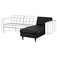 Luxurious black leather l-shaped sofa, with tufted back and seat, sleek metal legs, modern aesthetic.