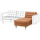 LANDSKRONA brown leather l-shaped sectional sofa with tufted design and chrome legs.